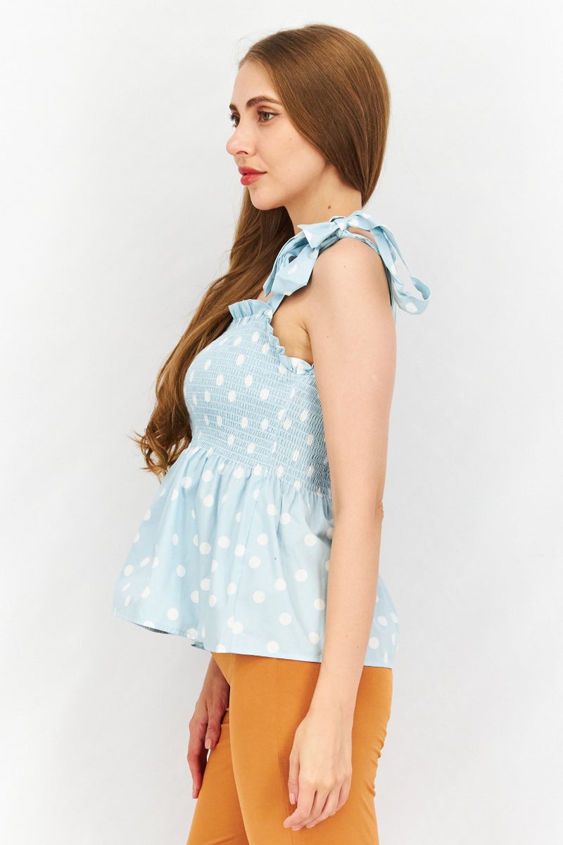 TOPSHOP Women Square Neck Sleeveless Polka Dots Top, Blue/Combo - Image 2